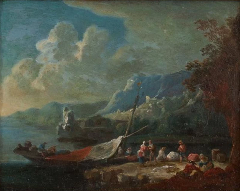 Paesaggio meridionale con barca da pesca